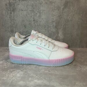 Puma Carina 2.0 Leather Sneakers 392996-01 Womens sz 10 - white/pink